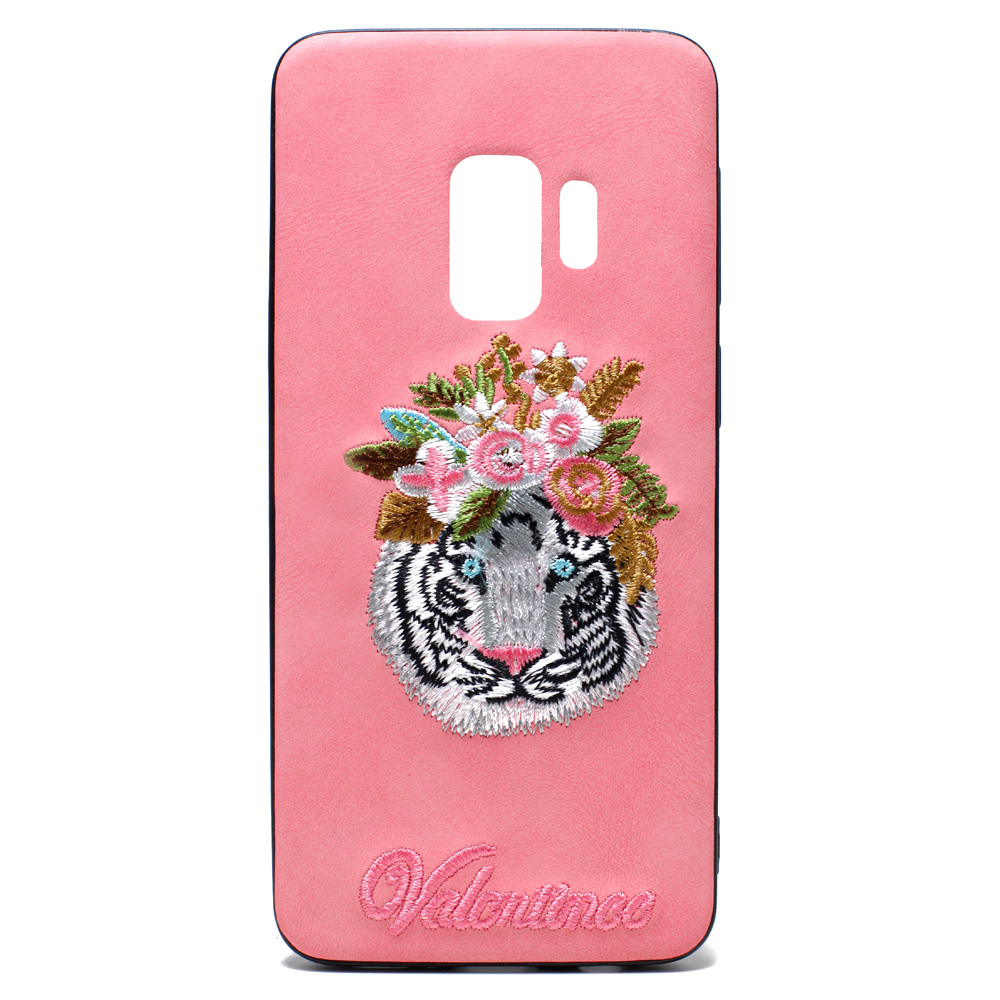 Galaxy S9+ (Plus) Design Cloth Stitch Hybrid Case (Pink Tiger)